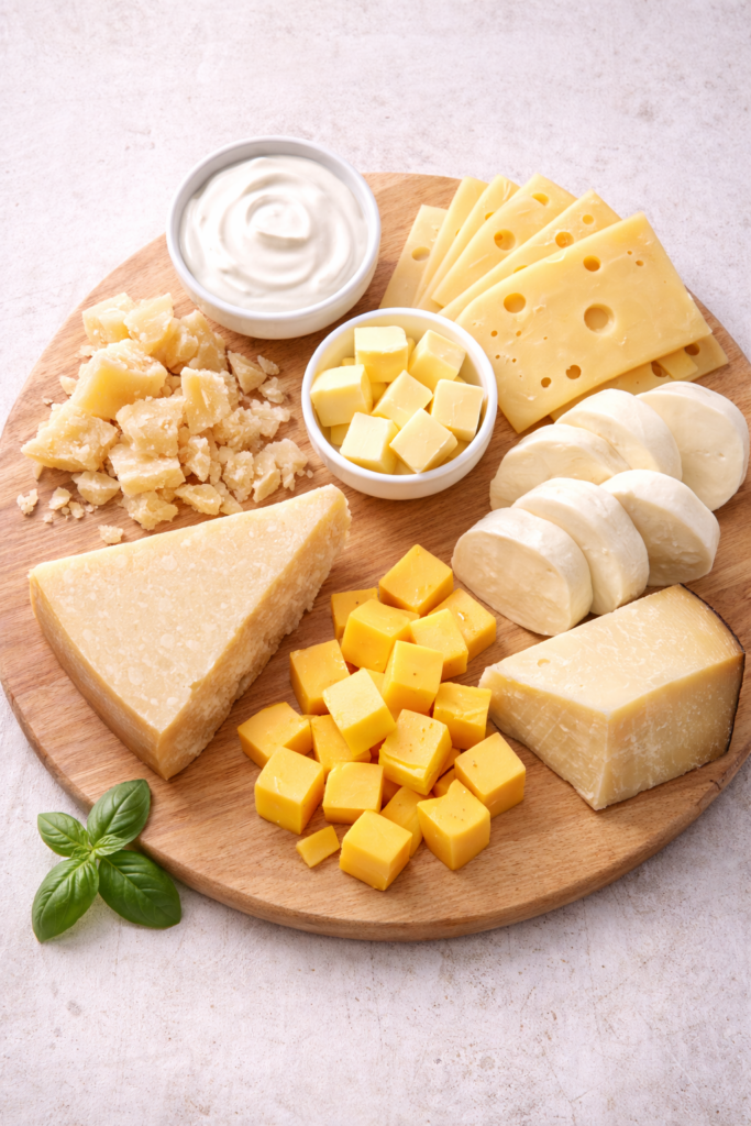 tábua de queijos e laticínios com baixo carboidrato
